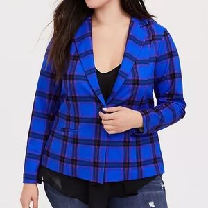 Electric Blue Plaid Premium Ponte Blazer
